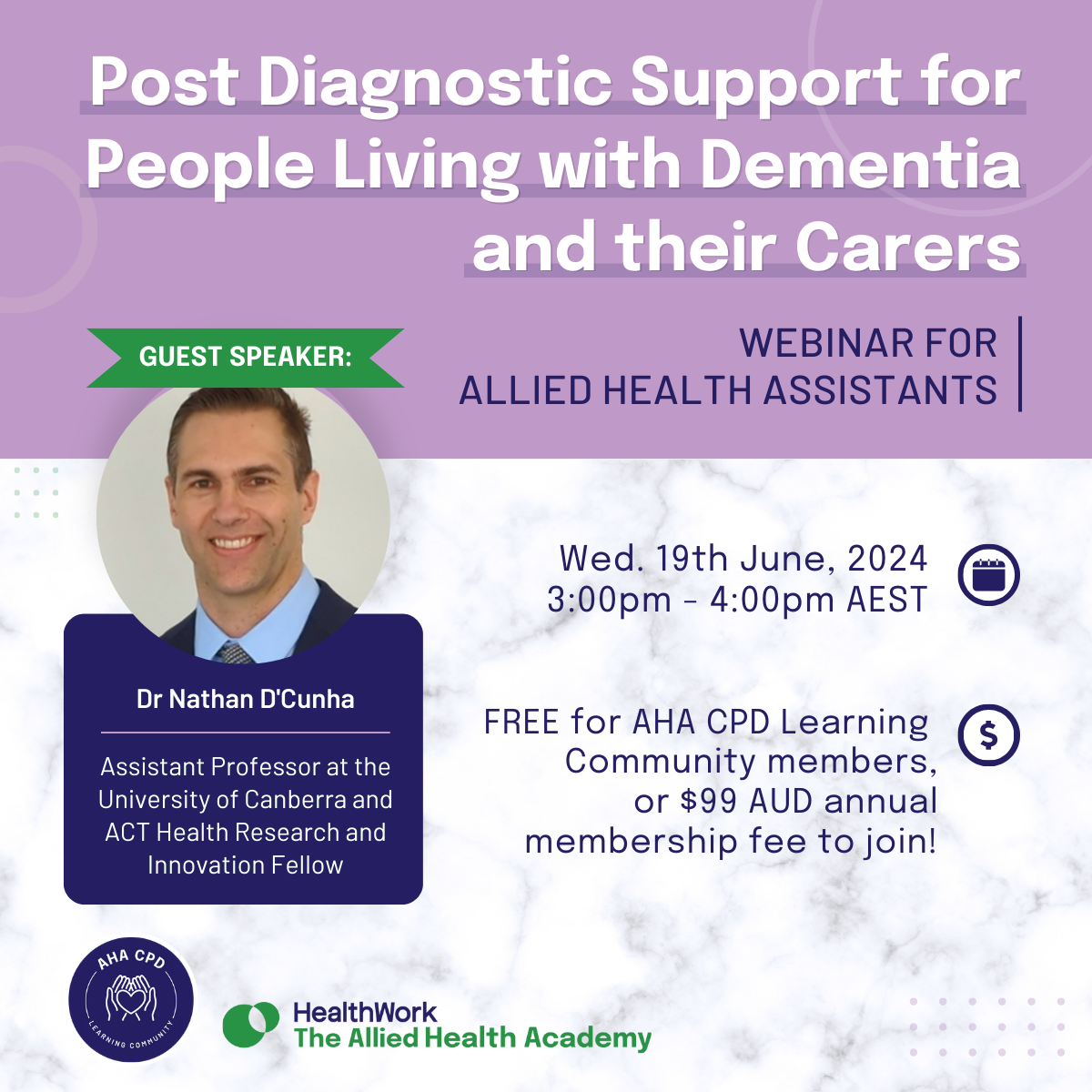 Post Diagnostic Support for People Living with Dementia and their Carers - CPD Webinar for Allied Health Assistants